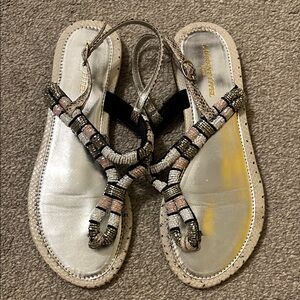Laurent Effel Silver and Black Sandals with Criss-Cross Straps